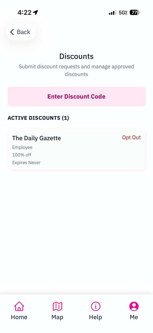 Active discount showing in list